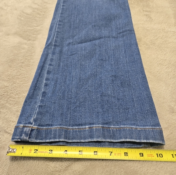 SPANX Women's Blue Flare Jeans High-Rise Sz L (32x31.5) Wide Leg Pull On Denim - Picture 8 of 9